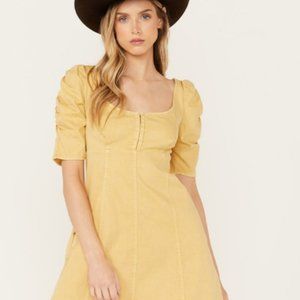 Free People NWT Denim Yellow Women's Cheyenne Mini Dress size XL